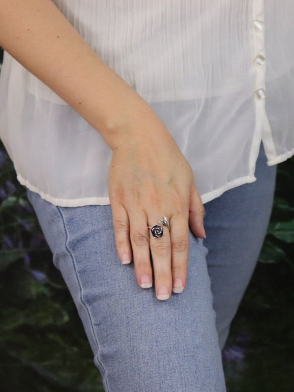 Sterling Silver Rose Flower Ring Bypass Ring Spoon Ring Size 7 Adjustable - Picture 4 of 7